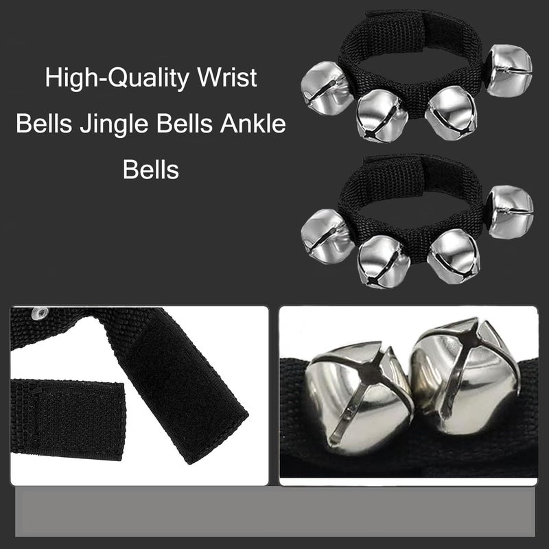 MOONBACK 8 Pcs Tambourines for Adults Metal Jingles Hand Held Percussion Half Moon Tambourine, 4 Bells Tambourine, Wrist Bells, Egg Shakers, Sand Hammer, Hand Percussion Instrument Set for Party, KTV, Church - Image 5